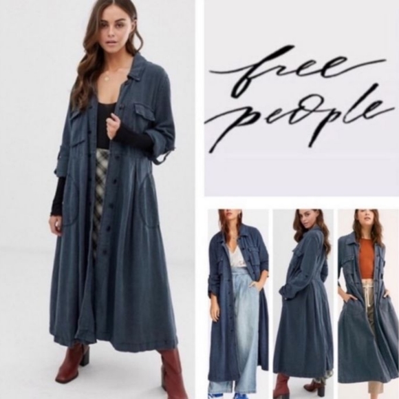 RARE Free People Rainz Linen Blend Duster Jacket Medium - Picture 1 of 16